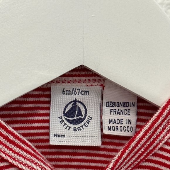 Petit Batou Red White Stripe Footie 6M - Picture 5 of 8